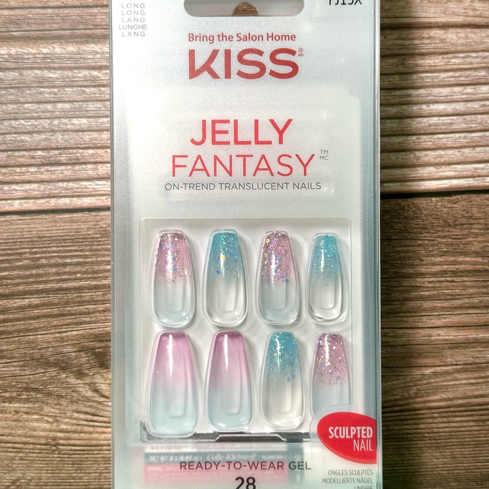 Kiss Pink Blue Jelly Fantasy Translucent Long Press On Nails Sour Jelly FJ15X